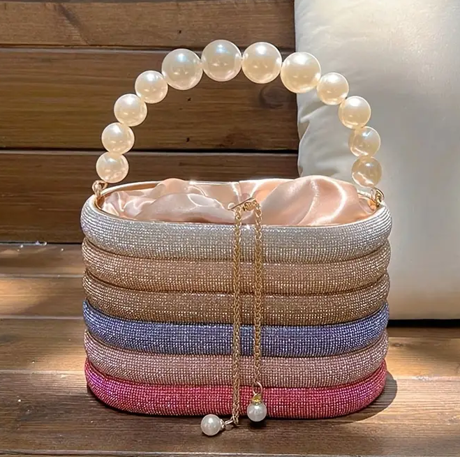 Adorable Shimmering Clutch With Faux Pearl Handle, Wedding Party and Evening Handbag, A Perfect Gift For A Phenomenal Woman.