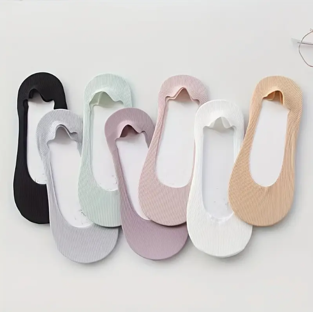 5 Pairs Of Girl's Invisible Socks, Women Non Slip Low Cut Invisible Liner Footies Thin Silk Socks For Flats Loafers