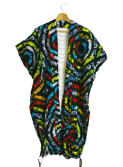Fashionable Ready-To-Wear Ankara Kimono Jacket With Pearl, African Dress, High Quality African clothing for Women