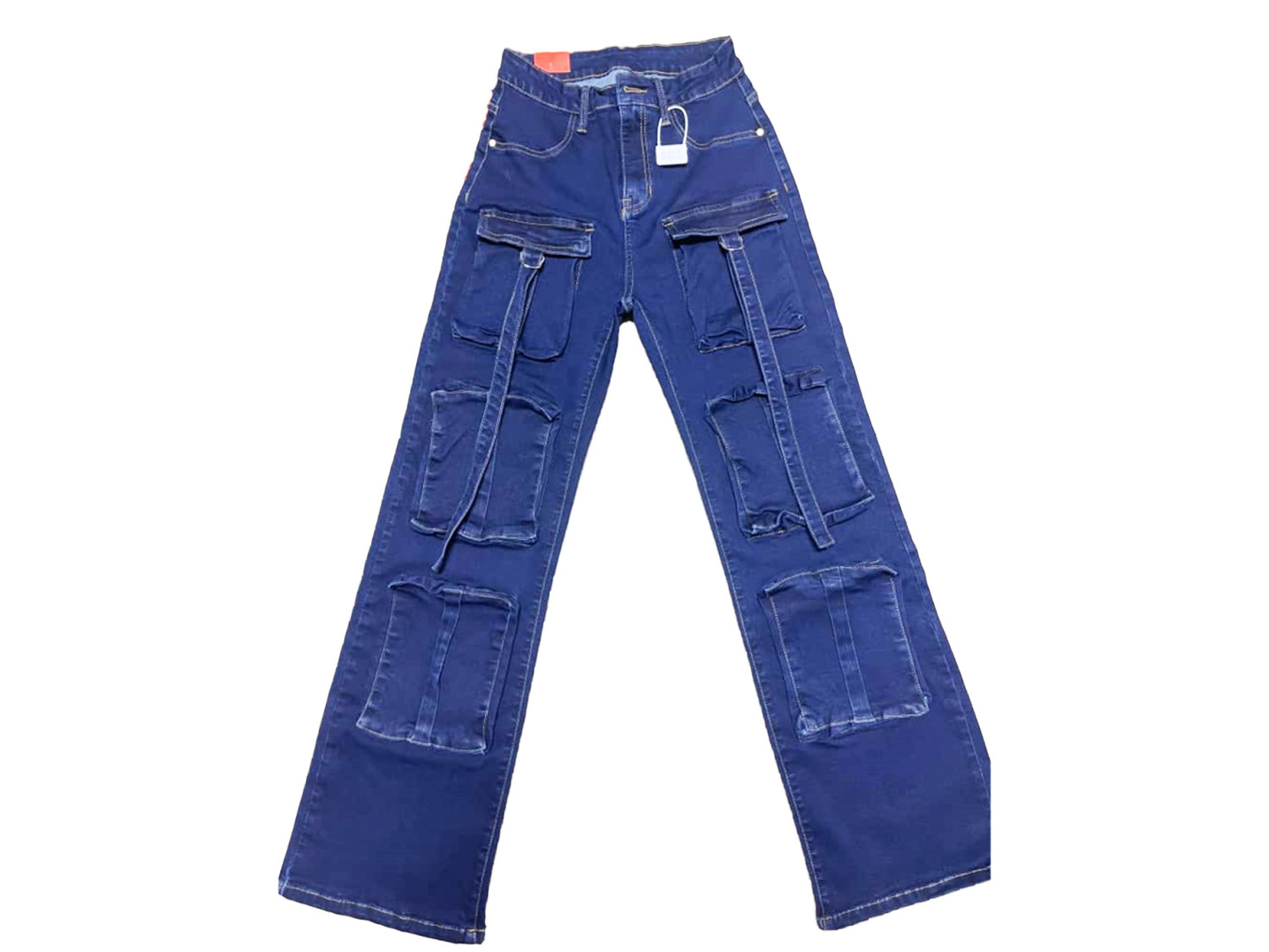 Stylish High-Waist Vintage Blue Denim Cargo Pants,  Women's Street wear Jeans with Multiple Pockets, Comfortable Fit, and Classic Design for Fall and Winter Seasons