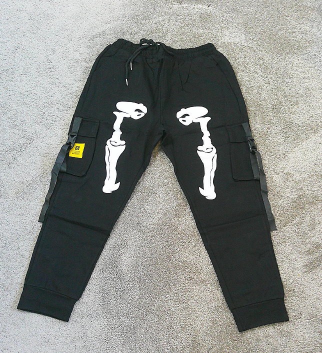 Skeleton Graphic Joggers , Comfortable Loose Fit - Adjustable Drawstring - Winter/Fall Activewear