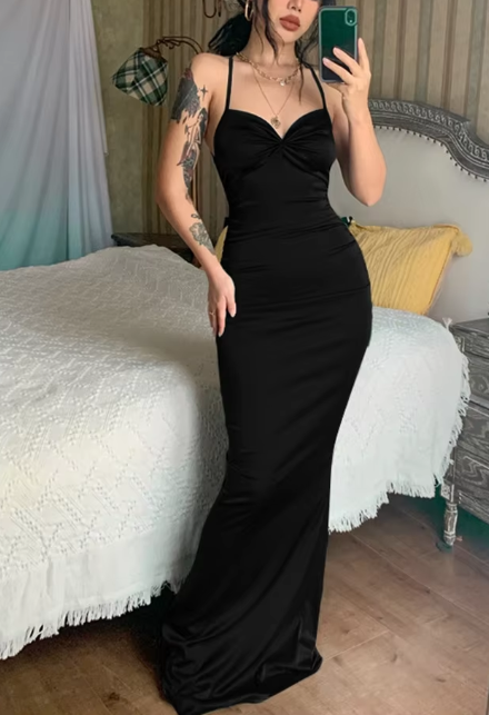 Women's Long Dress Sleeveless Spaghetti Strap Open Back Cocktail Party Dress Evening Gown