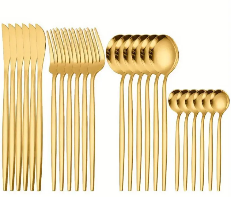 24pcs High-Grade Stainless-Steel Tableware Set, Ideal For Home, Dining, Restaurant And Banquet