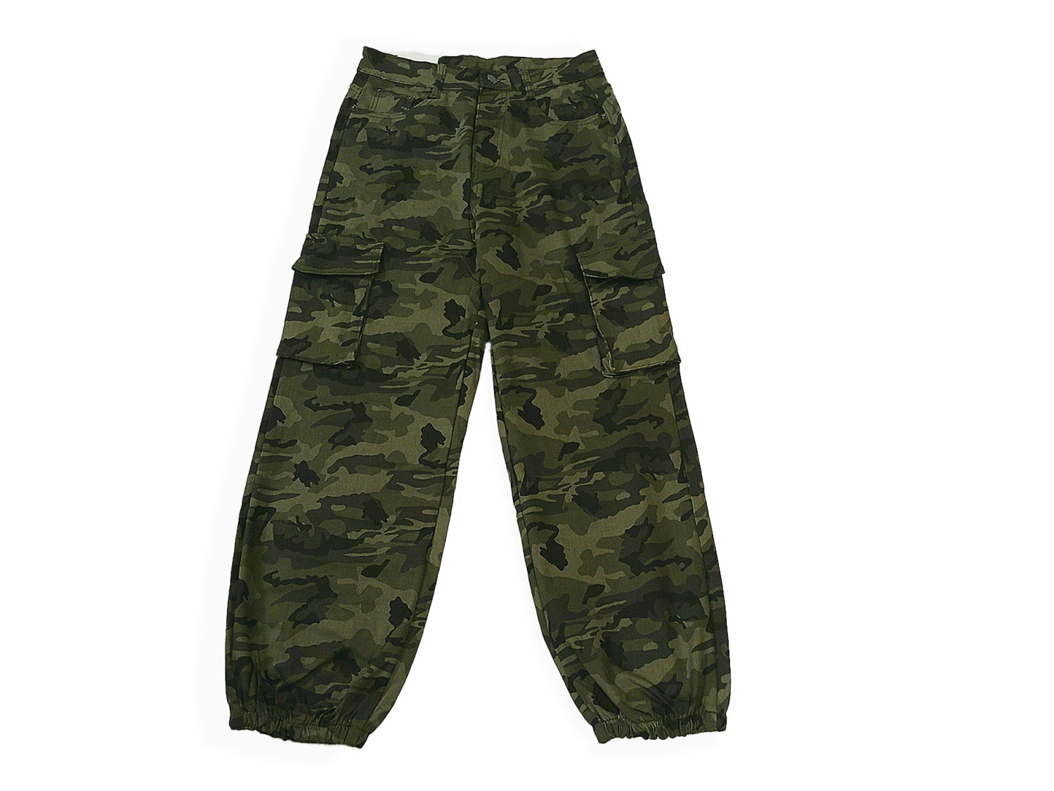Trendy High Waist  Denim Camo Cargo Pants, Camouflage Cargo Pants -  Multiple Pockets, Elastic Waist, Regular Fit, All-Season Comfort, Casual Streetwear | Functional Cargo Pants