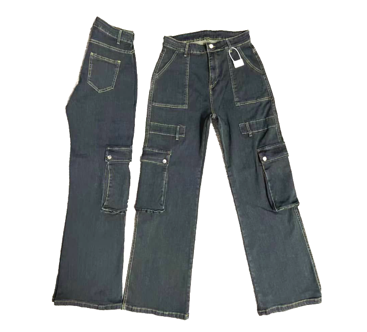 Trendy Wide-Leg Cargo High waist Jeans for Women - Utility Multi-Pocket Design, Perfect for Casual Daily Wear, Outdoor Activities, and Travel