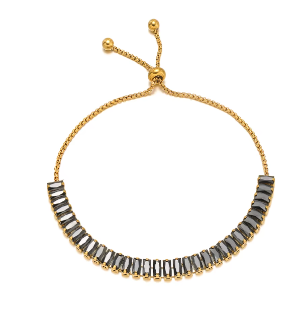 Trendy Gold Plated Tennis Full Zircon Bracelet With  Adjustable  Pull-String, Perfect for Formal Occasions and Everyday Wear