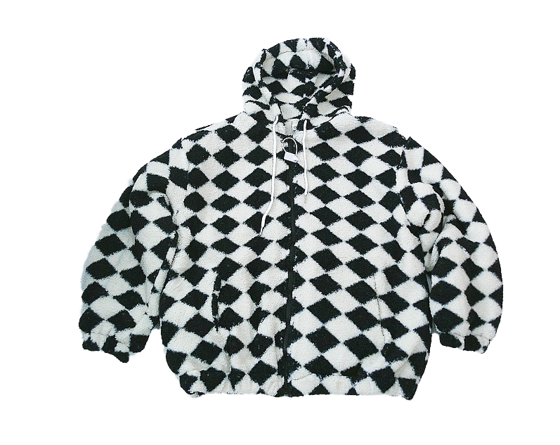 Checkerboard Pattern Print Fleece Hoodie For Men, Soft, Warm, and Water-Resistant Long Sleeve Coat for Winter and Autumn Outdoor Activities - Casual, Versatile, and Comfortable Clothing for Everyday W