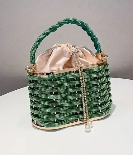 Luxury Rhinestone Handbag For Women, Stylish Basket designed Handbag With Chain Strap For Every Occasion, Designed Perfectly For Gorgeous Women.