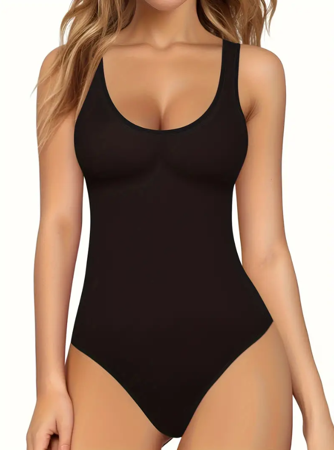 Women's Slim Fit Bodysuit & Clothing, Black High-Cut One-Piece Bodysuit- Comfortable, Stretchy, Sleeveless, Solid Colors