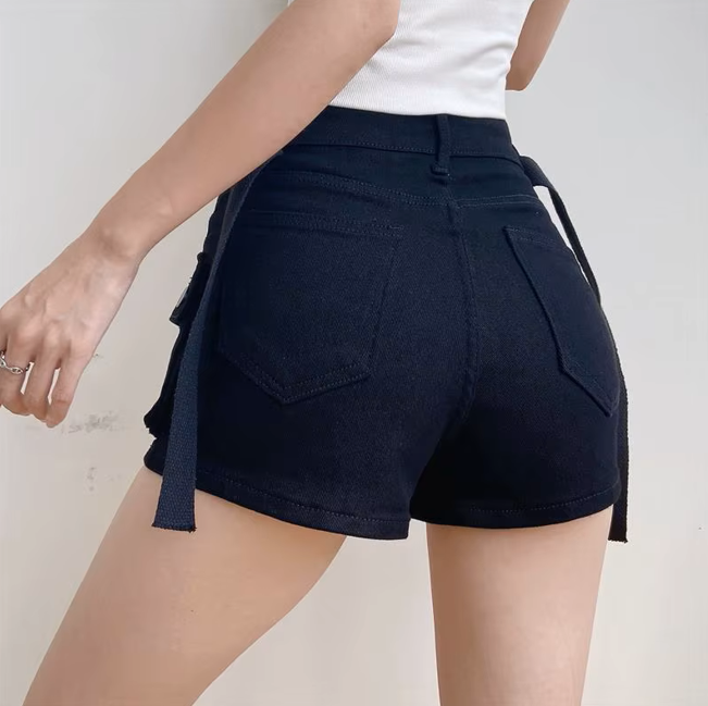 Stylish High Waisted Denim Shorts - Women's Casual Summer Cargo Shorts with Pockets, Button Closure, and Flattering Fit - Perfect for Outdoor Activities and Travel